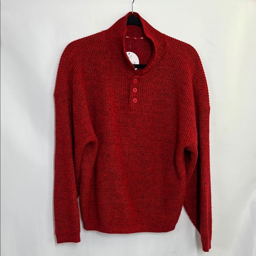 Red womens polo Sweater vintage relaxed fit knit sweater